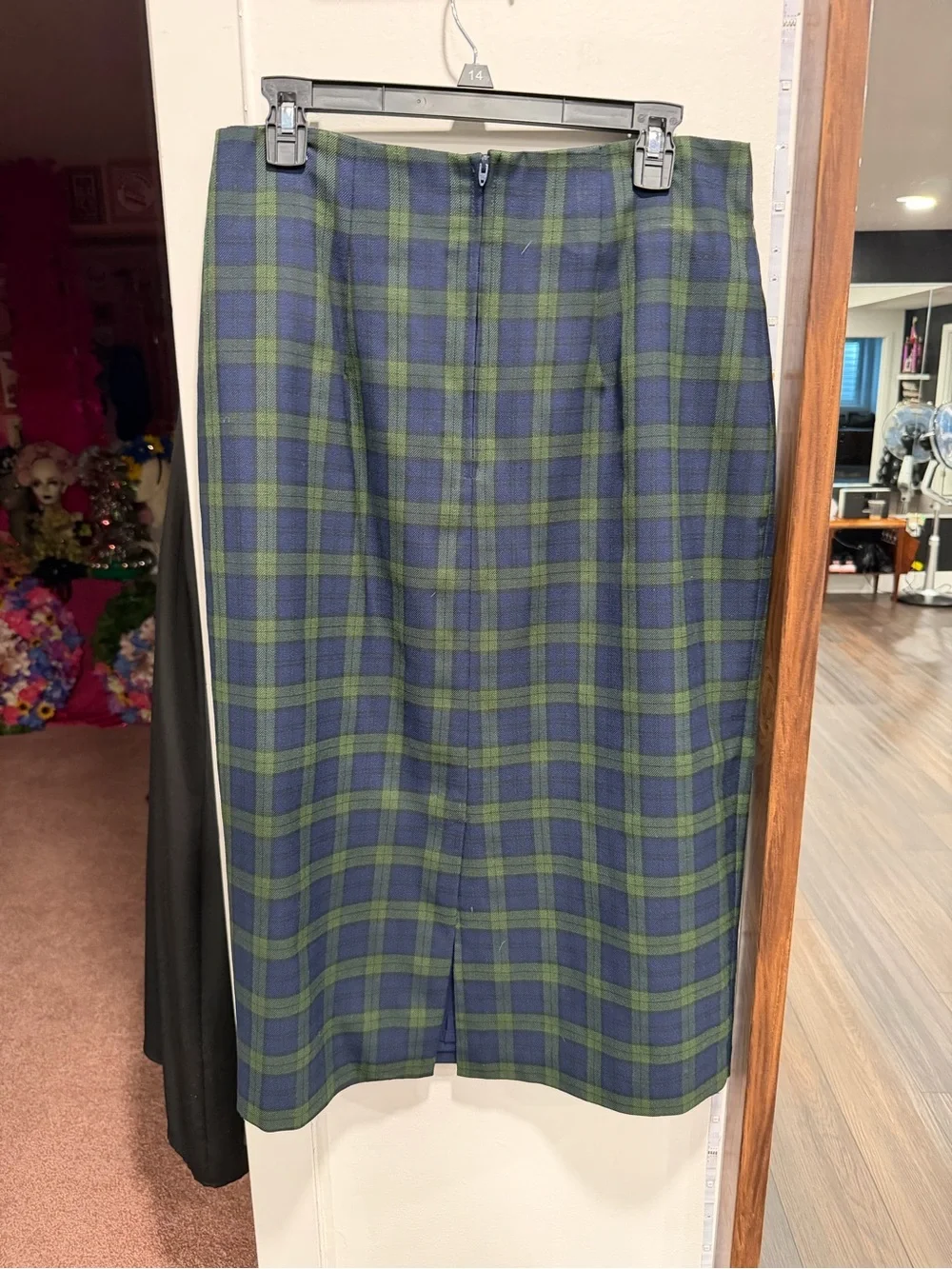 Green & Navy Plaid Pencil Skirt